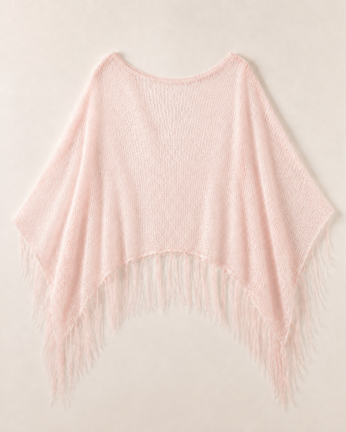 Blush Pink with Shimmer/Sequin Thread Sheer Mesh Fringe Poncho Cover-Up, product-only studio view