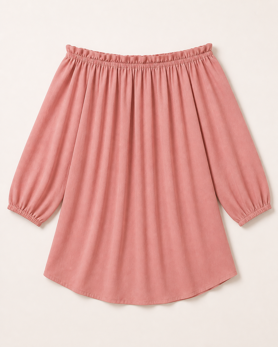 Pink off-shoulder mini cover-up dress, flat lay, full garment shown