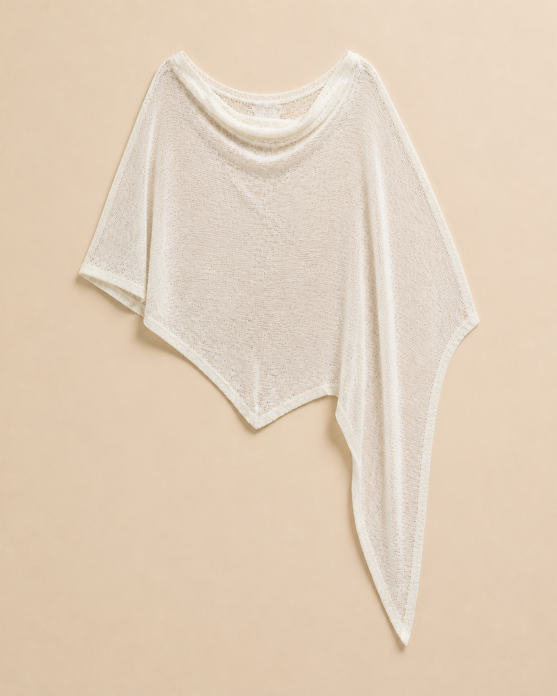 Cream knit and sheer batwing poncho, flat lay, full garment shown