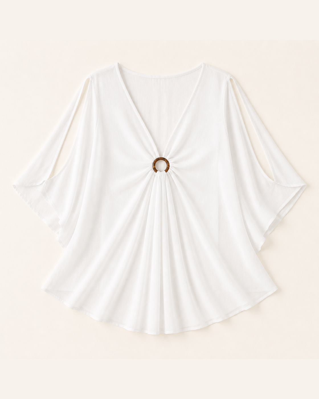 White kimono, flat lay, full garment shown