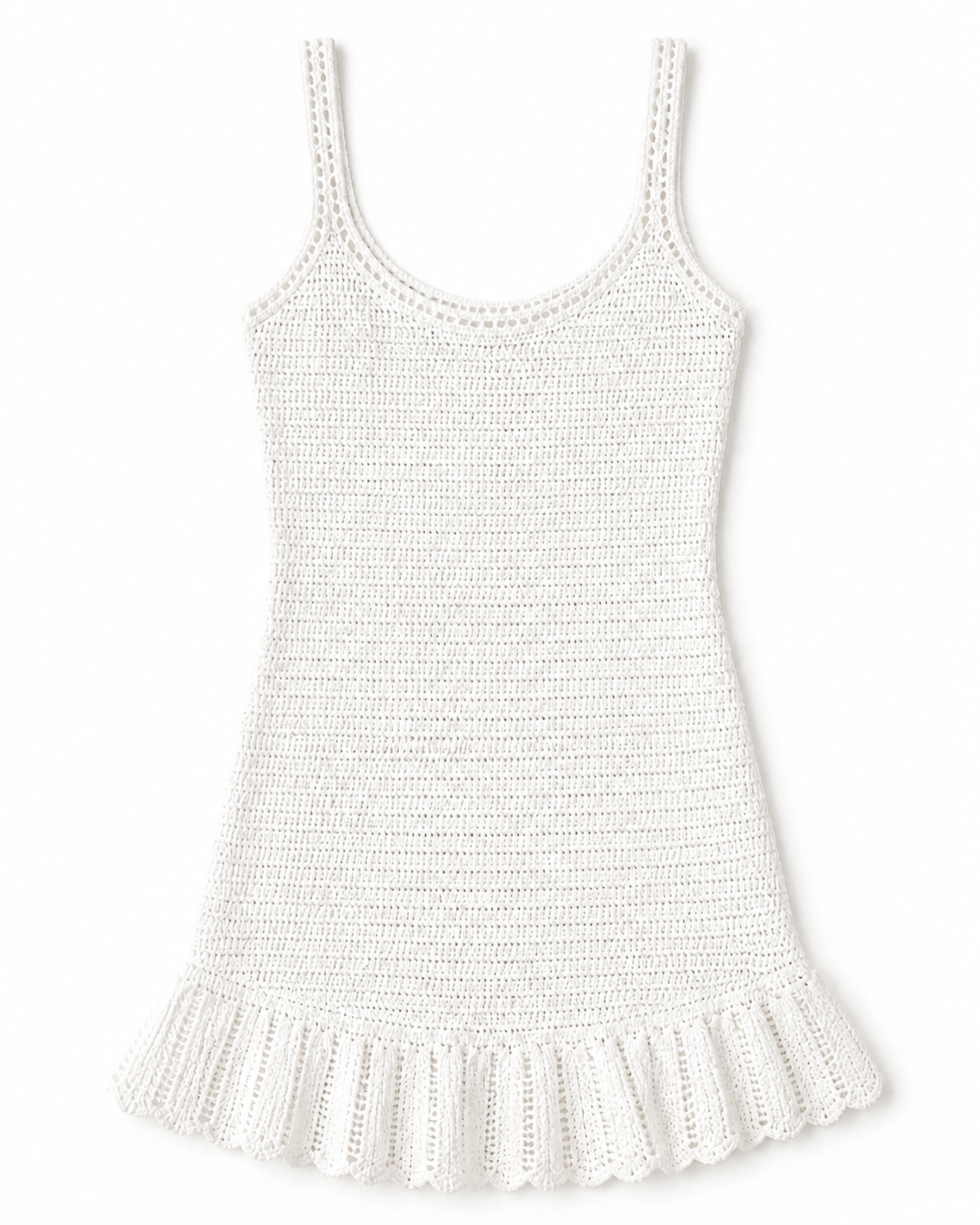 White knit cami strap mini cover-up dress, flat lay, full garment shown