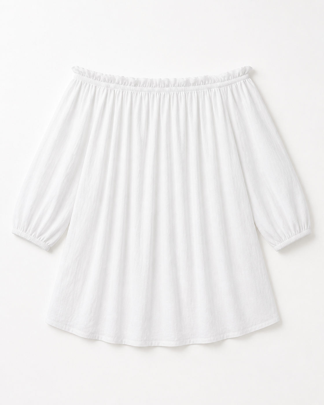 White off-shoulder mini cover-up dress, flat lay, full garment shown