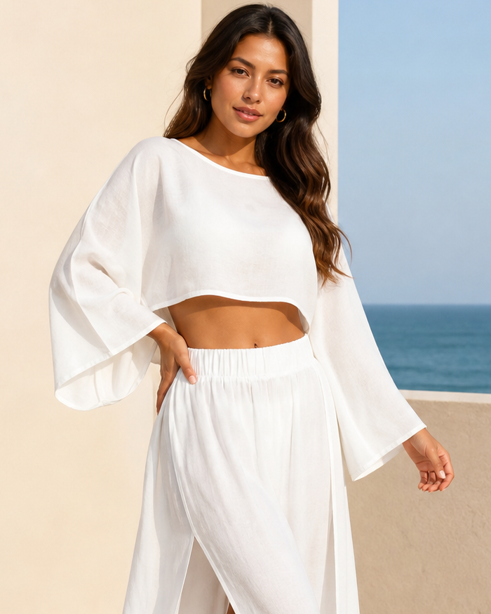 White Crop Top, product-focused model view
