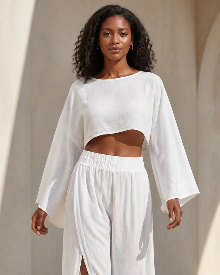 White Crop Top, product-focused model view
