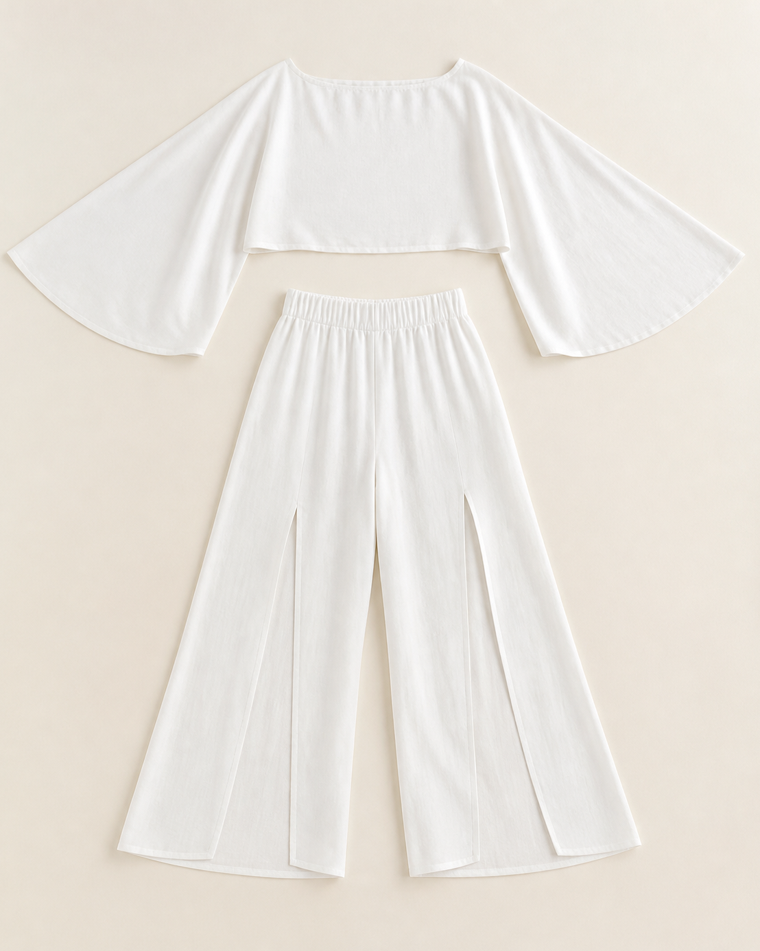 White pants, flat lay, full garment shown