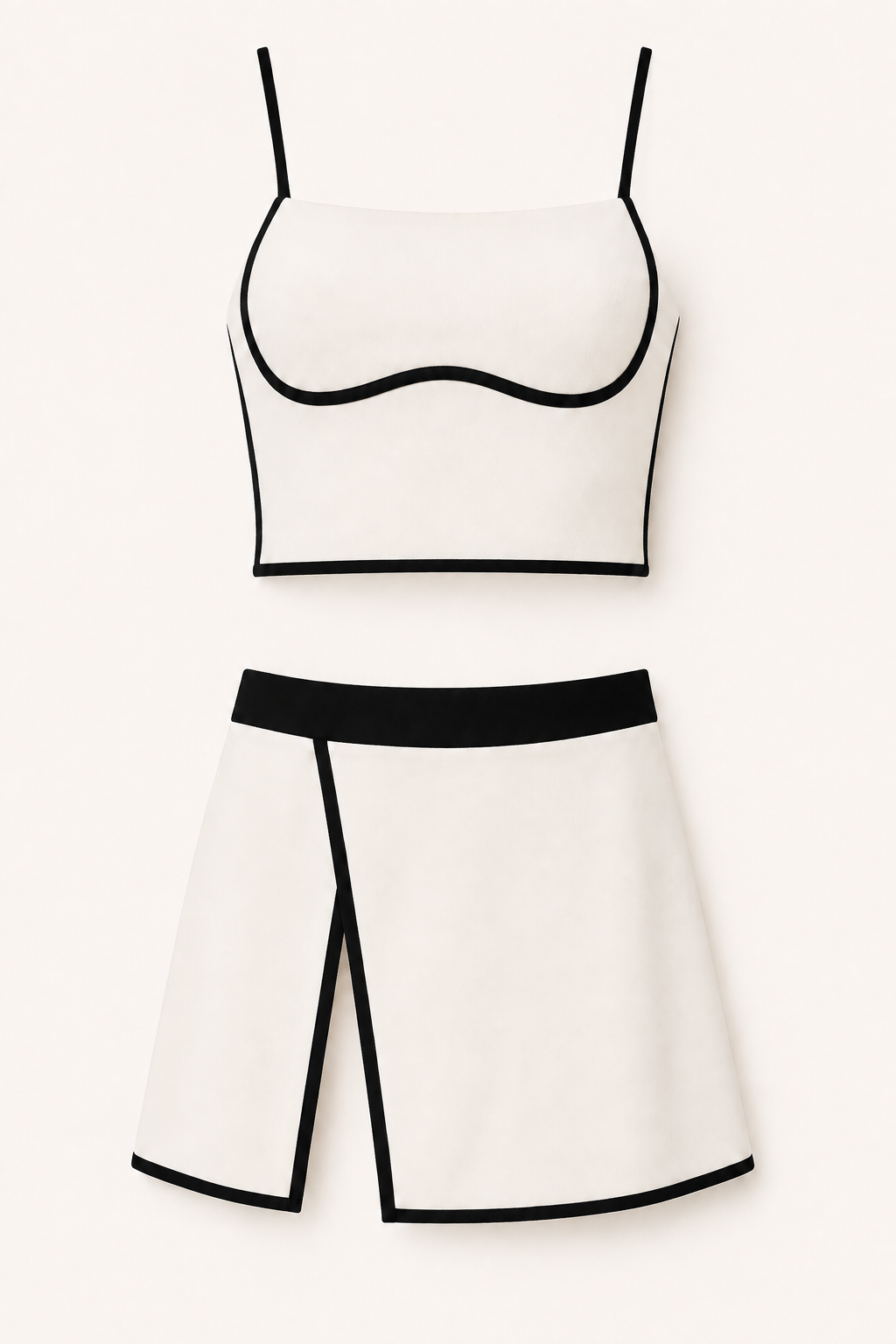 White Contrast-Trim Cami Crop Top and Wrap Tennis Skirt Set studio product view
