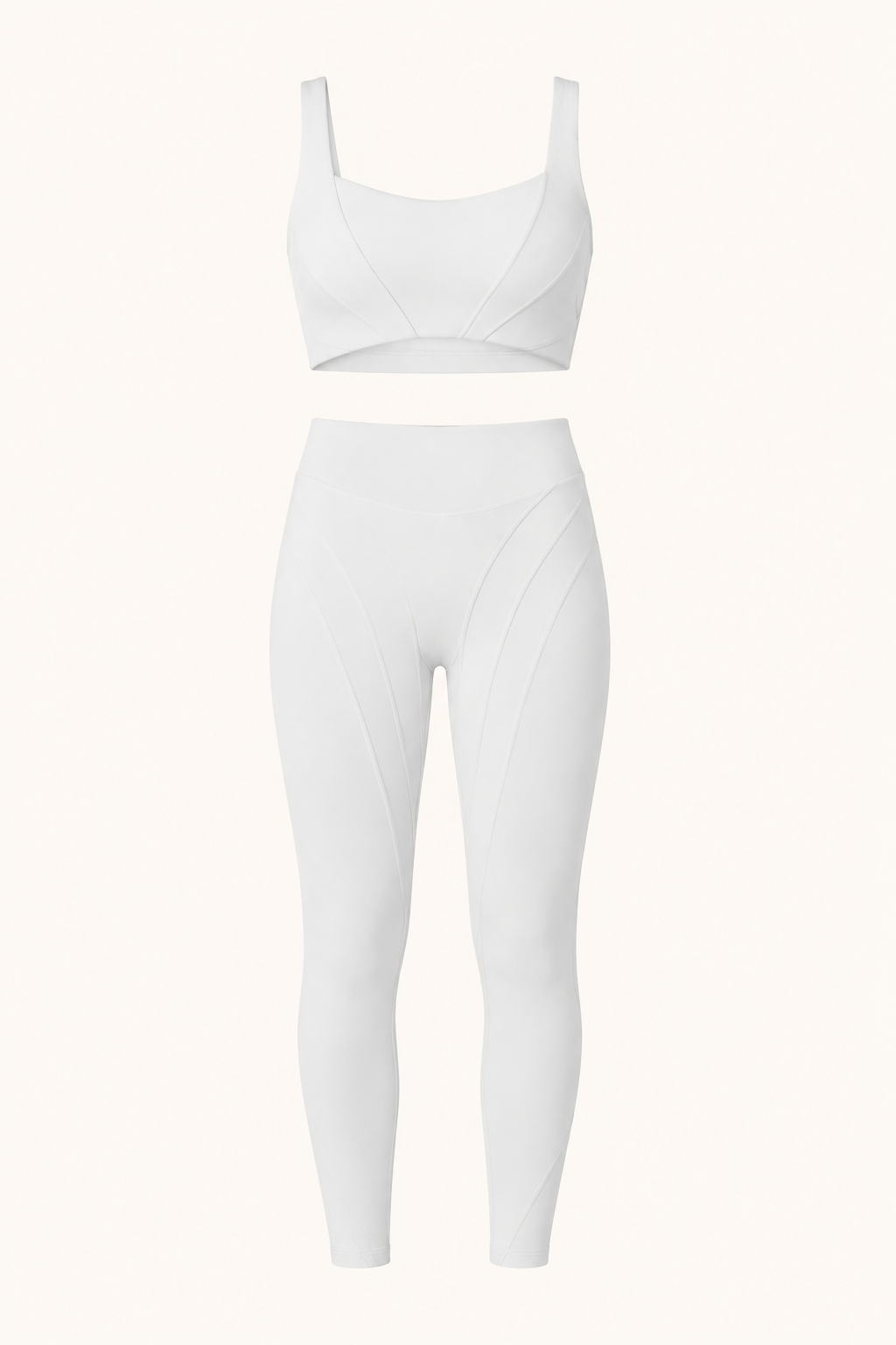 White Square-Neck Sports Bra and High-Waist Leggings Set studio product view